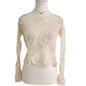 INC Vintage 100% Cotton Crotchet Cream Bell Sleeved Perfect Layering Top %Cotton